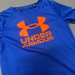 Boy’s UNDER ARMOUR Heat Gear T Shirt Size 7 Mock Neck Swim Top Logo